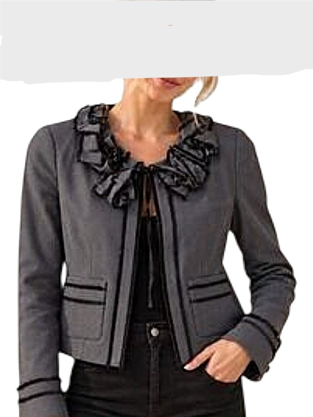 Rebecca Taylor Women's Sz 8 Dark Grey Raw Edge Jacket Blazer Work Office